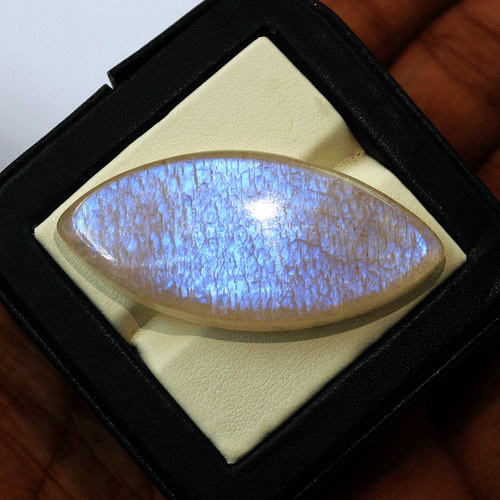 Piedra lunar arco iris brillo azul natural 51 quilates 46 mm x 21 mm piedra preciosa cabujón marquesa - Imagen 7 de 15