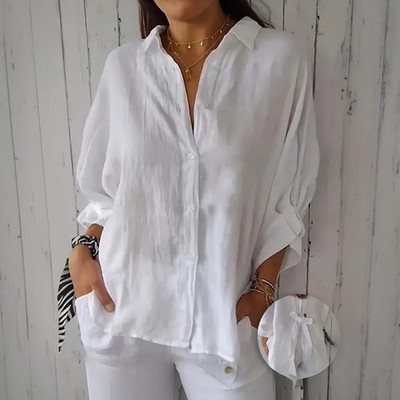 Womens 3/4 Sleeve V Neck Tunic Tops Ladies Casual Loose Button Up T Shirt Blouse