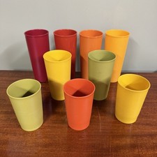 9 Vintage Tupperware Tumblers Cups Harvest Colors Stackable 3 Different Sizes