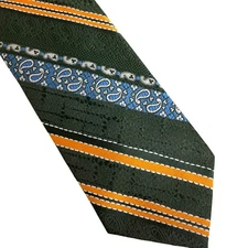 Liebert Vintage Striped Paisley Neck Tie Green Orange