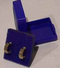 *SMALL 9ct Yellow Gold 13mm Half Loop Faceted Diamond Cut Earrings in Gift Box*