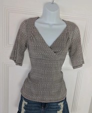 Vintage Y2K Nine West Faux Wrap Top Angel Sleeve Brown Beige UK 10-12
