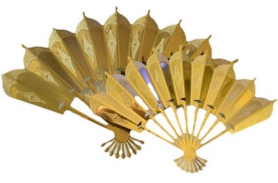Vintage Brass Tin Hollywood Regency Style Wall Hanger Fans 10 -14 