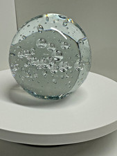 Art Glass Paperweight Clear Controlled Bubble Heavy Round Ball Flat Bottom