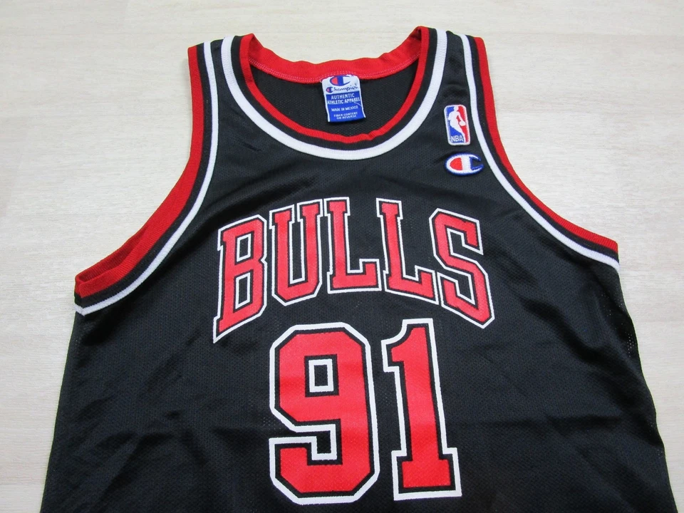 Camiseta De Colección Dennis Rodman Juvenil Grande 14-16 Chicago Bulls #91 Campeón Negra Foto 4 de 4