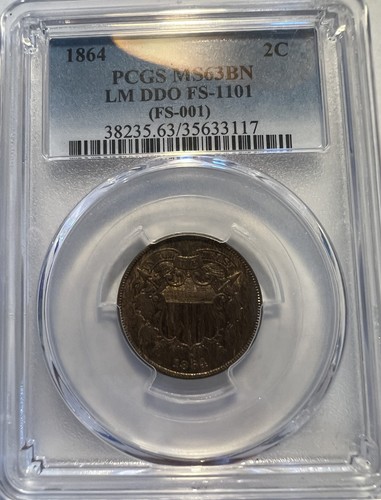 1864 2c Two Cent Large Motto FS-1101 DDO PCGS MS63 BN