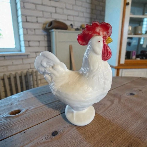 Vtg Westmoreland Milk Glass Rooster Covered Candy Dish8.5"x7"Farmhouse Retro SEE