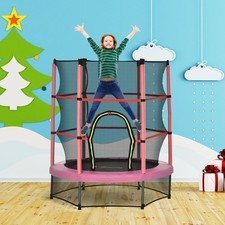 55" Steel Frame Kids Trampoline, Indoor Exercise Bouncer w/ Net Enclosure, Pink