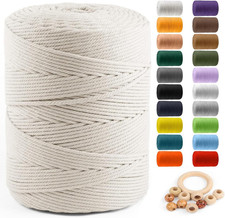 Macrame Cotton Cord 4Mm X 547Yds, Natural Handmade Beige White Braided