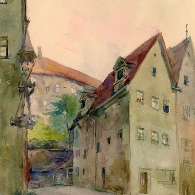 Georg Schmidt Pilatushaus Historische Ansicht Nürnberg signiert Aquarell 1906 - Bild 1 von 4