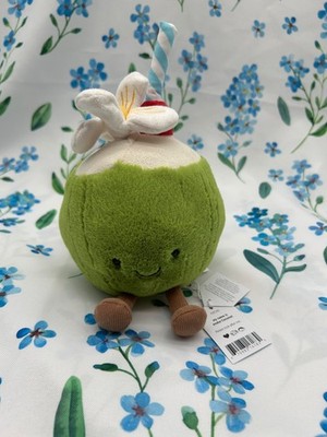  Aruba Coconut ぬいぐるみ ココナッツジュース　花 Jellycat BNWT Amuseables Aruba Coconut tropical drink green soft