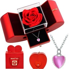 Forever Red Roses in a Box Preserved Rose with Rainbow Necklace Heart Box to My