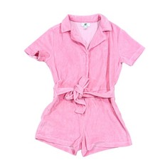 Juicy By Juicy Couture Short Sleeve Belted Pink Velour Romper Size S