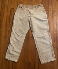 carhartt canvas pants mens 34x29 tan sun faded distressed workwear usa vtg