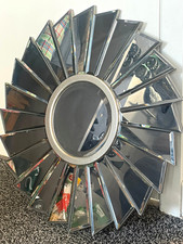 Large Silver Sunburst Wall Mirror Bevelled Glass Statement Decorative Mirror