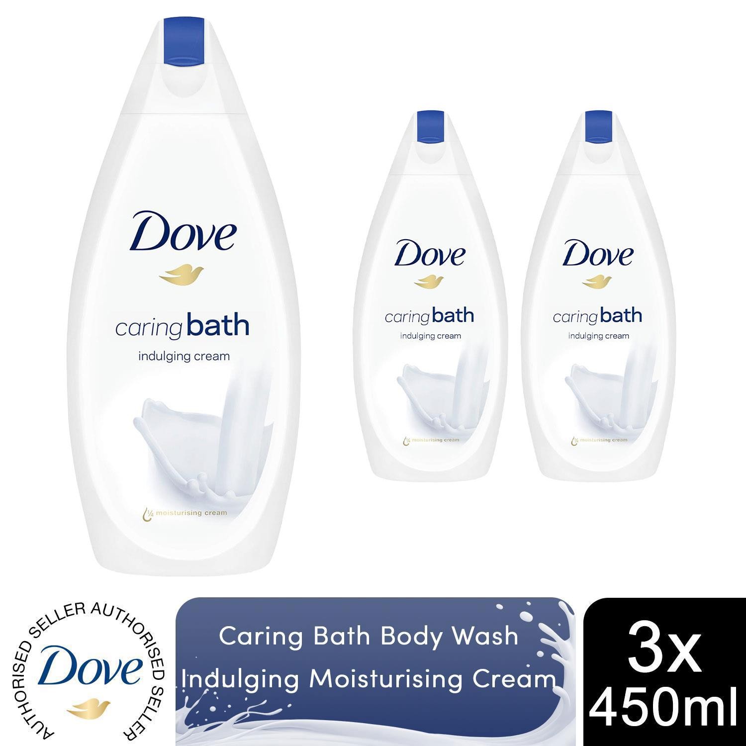 Dove Caring Bath Indulging Cream Bath Soak with 1/4 Moisturising Cream, 3x450ml