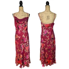 Vintage Monsoon 90s Y2K Midi Bias Cut Floral Slip Dress  UK 20/22 (US 18)