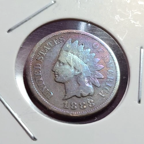 1888 Indian Head Cent Very Good Detail Circulated Condition Rainbow Toned Penny