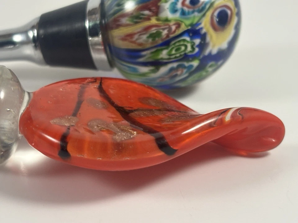 Винтажная пробка для бутылки из художественного стекла ручной работы в муранском стиле (комплект из 2) - Изображение 3 из 4