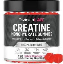Creatine Monohydrate Gummies – 5g per Serving, 120 Count, Strawberry Flavor