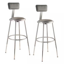 25 In. - 33 In. Height Adjustable Heavy Duty Grey Vinyl Padded Steel Stool with