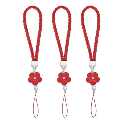 3Pcs Handy-Lanyards für Handy mit Blumen-Charm, rot