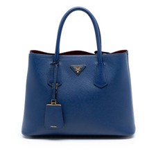 Prada Medium Saffiano Cuir Double Satchel Pre-Loved Blue
