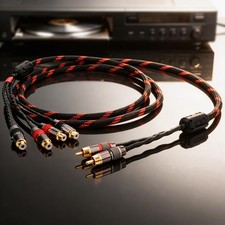 Single Crystal Copper Cord Gold Plug HiFi Audio RCA Cable 2 Male to 4 Female