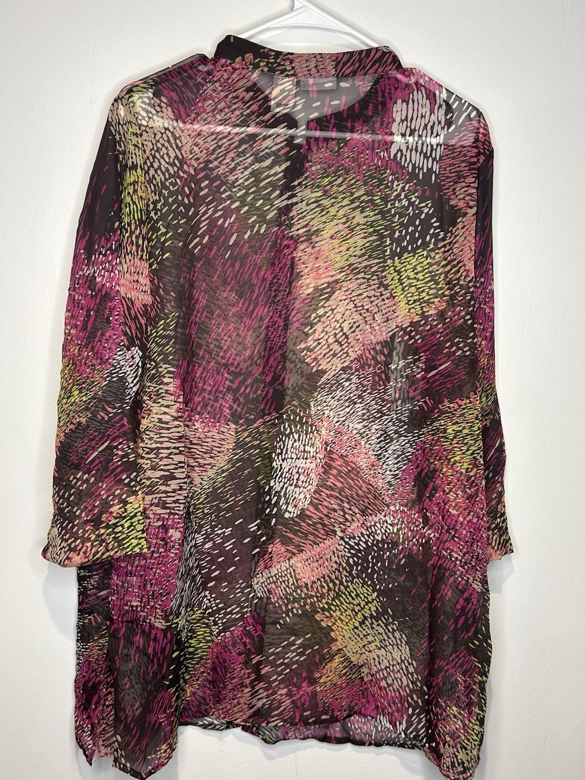 Liz Baker Multicolor Patterned Sheer Button-Up Tu… - image 3