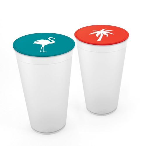 Drink Tops™ DRINK COVER - FLAMINGO/PALM TREE - 2/PK - Protects Drink and S
