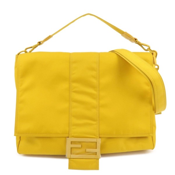 FENDI Baguette Nylon Leather 2Way Bag Hand Bag Shoulder Bag 7VA536 Auth Used