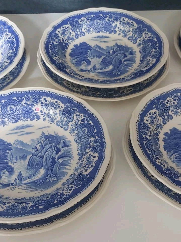 6 Gedecke Villeroy Boch V&B Burgenland blau Teller Speise Suppe brauner Stempel  - Bild 2 von 4