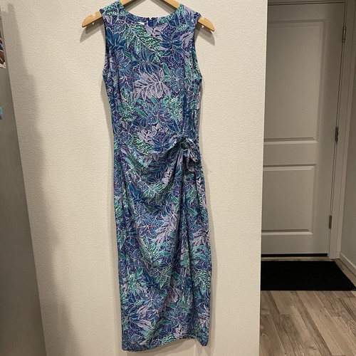 Maggy London Kenneth Nolan Floral Wrap Dress BLUE 100% Silk MIDI- MAXI 50" SZ 6 - Picture 4 of 16