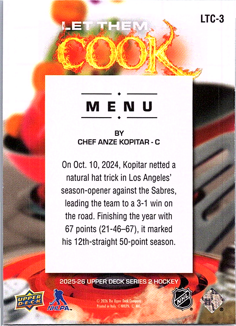 2025-26 Upper Deck Series 2 Let Them Cook #LTC-3 Anze Kopitar Los
