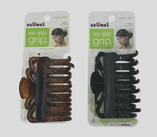 Lot Of 2 Scunci No Slip All Day Hold Jaw Clips For Thick Hair, Brown, Black