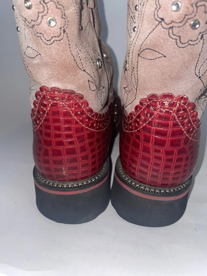 Ariat Fat Baby Boots Womens 8.5 B Red Alligator Print Cowgirl Western 14709 Y2K - Image 3 of 4