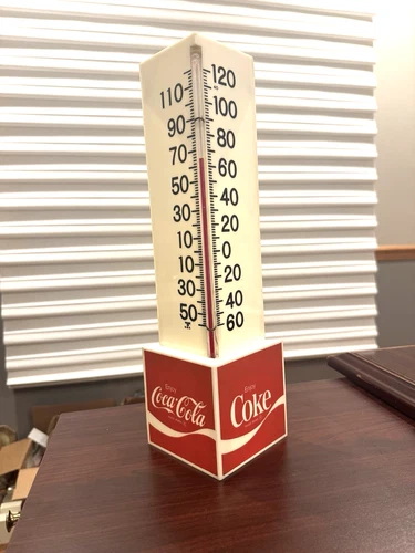 Vintage Coke Coca Cola Triangle Thermometer Plastic Red & White - Works