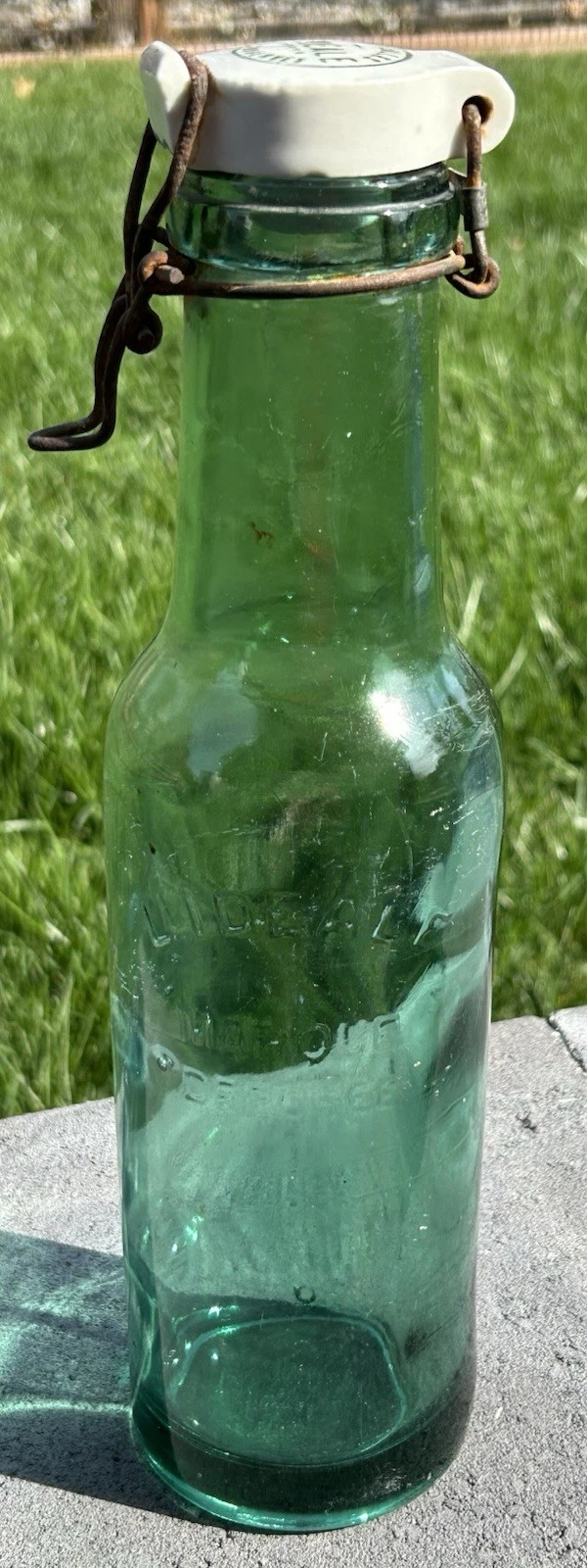 Vintage Gorgeous L'IDEALE Hand-Blown Green Jar w/ Ceramic Stopper 13" H 1 L VGUC