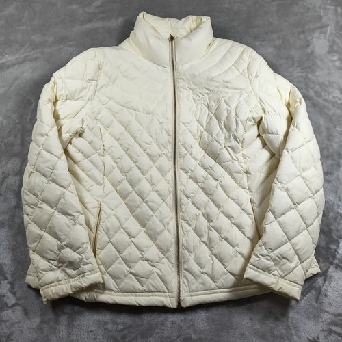 Pendleton Diamond Quilted Down Puffer Jacket Women XL Ivory Lightweight Full Zip