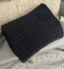 RARE RALPH LAUREN HOME HEAVY CABLE KNIT KING BED BLANKET/THROW ~ NAVY BLUE