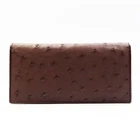 New Brown Genuine Ostrich leather Skin Women Clutch Long Bi-fold Wallet Purse.