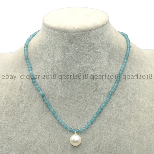 4mm Natural Assorted Gemstone 14mm Round White Shell Pearl Pendant Necklace 18'' - Picture 103 of 198
