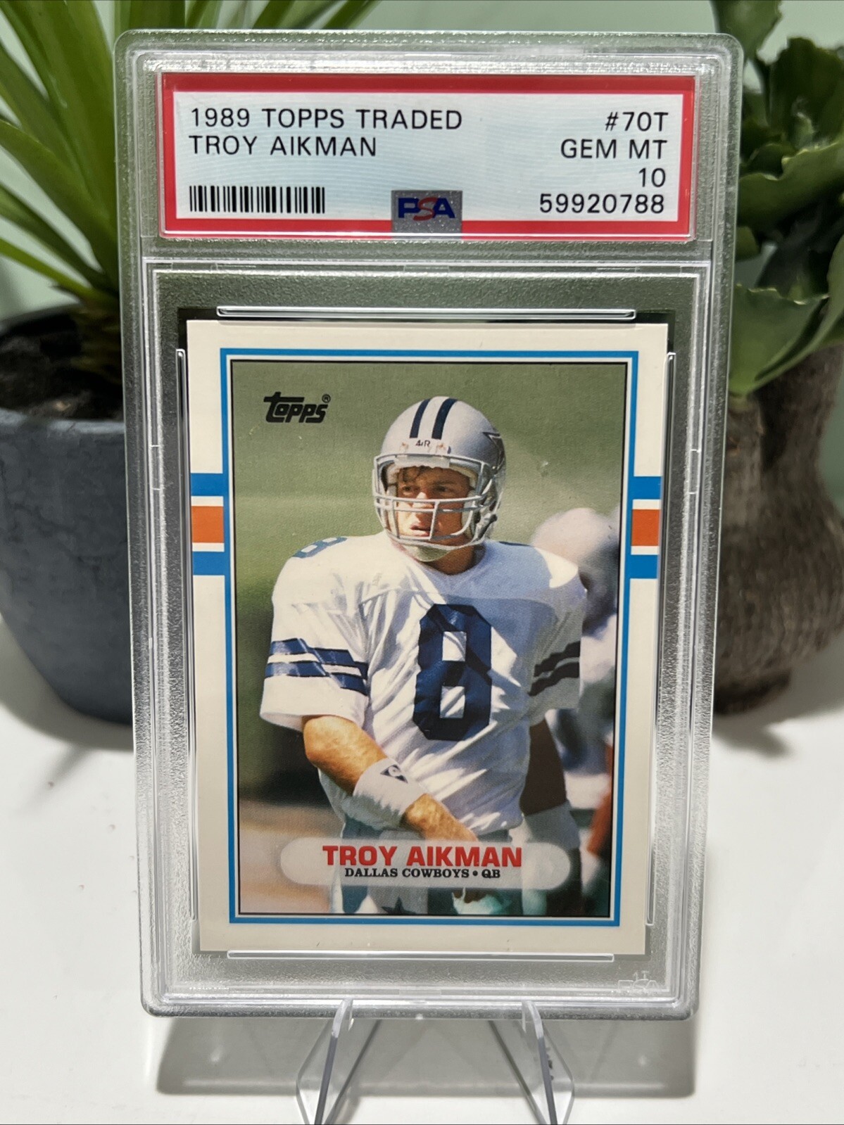 Troy Aikman Dallas Cowboys Autographed 1989 Topps Traded Rookie