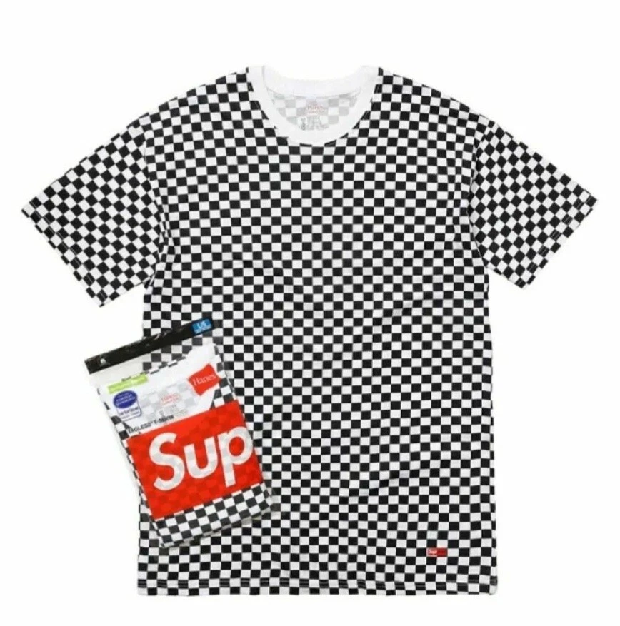 Supreme Hanes T shirts sans étiquette (2 pièces) T shirt doux à carreaux, authentique