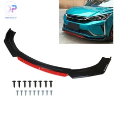 Universal Car Front Bumper Lip Spoiler Splitter Protector Kit Red 2 Layers Black