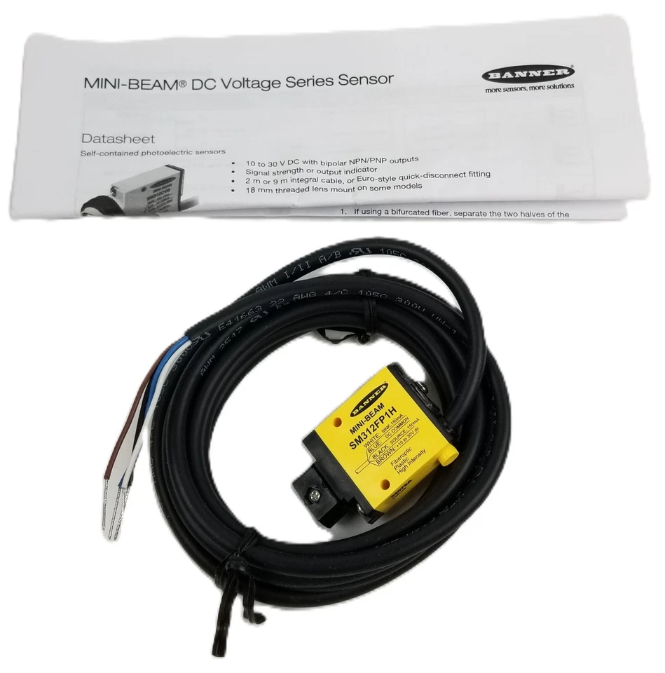 Banner SM312FP1H Mini-Beam Fiber Optic Amplifier 60906 2M Cable 10-30Vdc NEW - Image 2 of 4