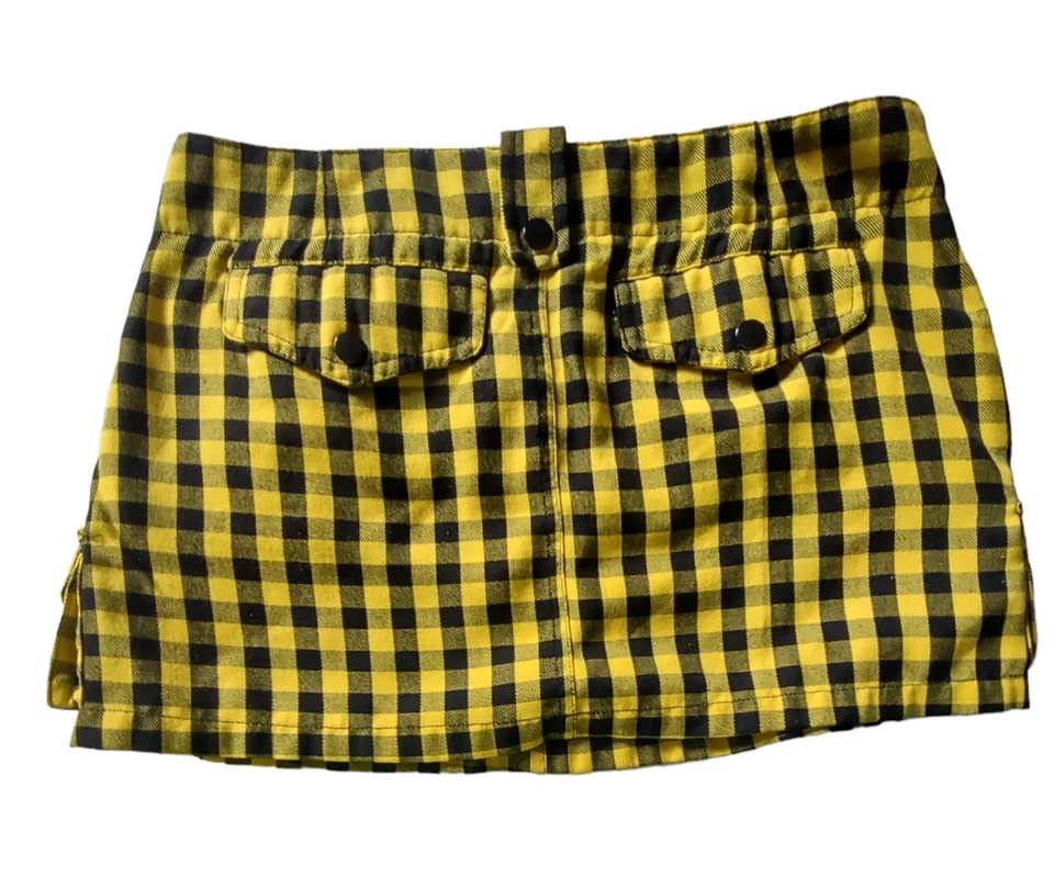 Y2K Avril Lavigne Minifalda Plisada a Cuadros Amarilla y Negra Junior 3 Cinturas 28” Cremallera Foto 2 de 4