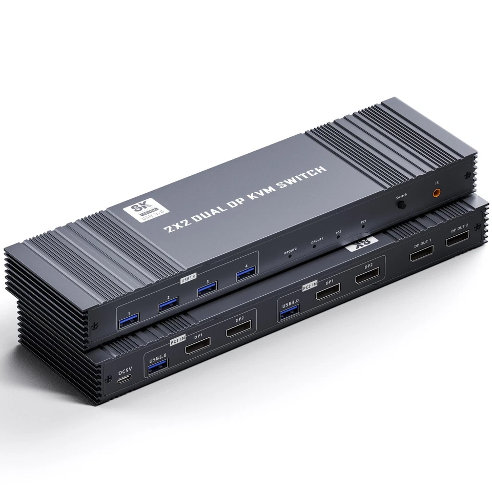 8K Dual Displayport KVM Switch 8K@60Hz 4K@120/144Hz 1080P@165Hz 2 PCs 2 Monitore - Bild 2 von 4