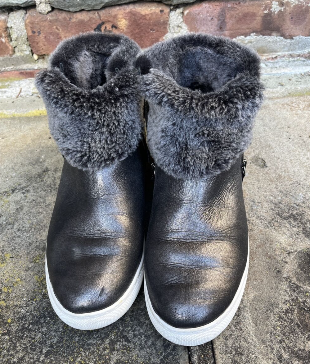 TRASK Boots Booties Women's Sz Ankle Faux Fur Metallic Dark