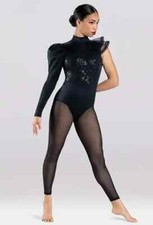 WEISSMAN Elite Dance Costume unitard black mesh YOU DONT OWN ME SQ12750 AS